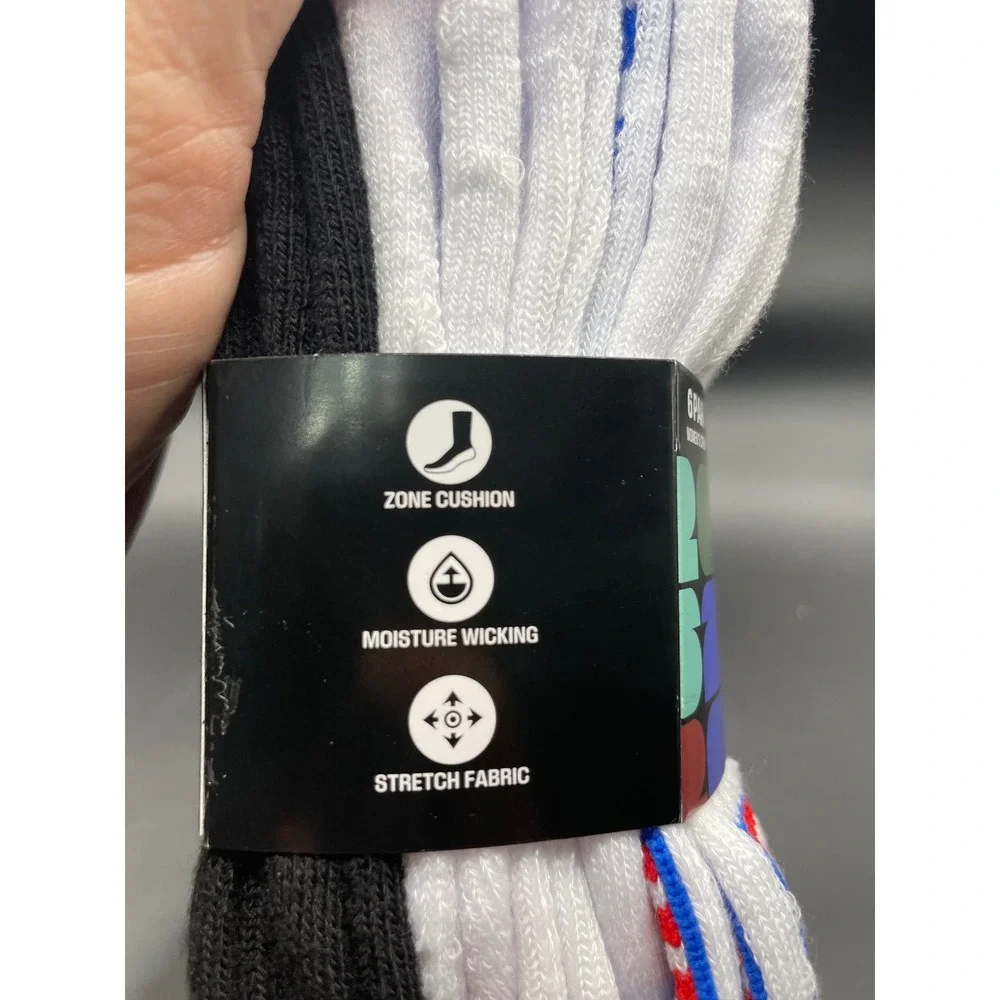 FIFA World Cup 26 USA Womens Crew Socks 6 Pair Pack White Blue Black Size 5-10